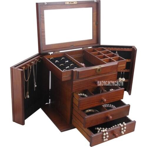 003 Multi-Layer Wooden Jewelry Case Organizer Jewelry Display Casket Retro Large Capacity Wedding Jewelry Gift Box With Lock