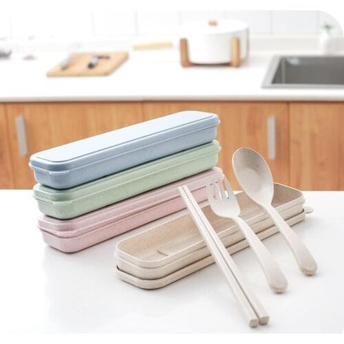 1 Set Eco-friendly Portable Tableware Creative Travel Children Spoon Chopsticks Fork Set Student Tableware