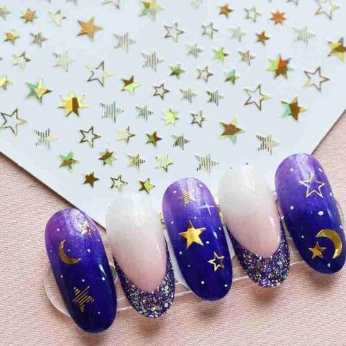 1 Sheet Geometric 3D Nail Art Sticker Cute Star Gold / Silver Jewelry Self-adhesive Slider Manicure Accessory