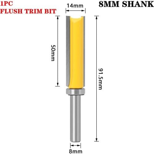 1PC 8mm Shank Template Trim Hinge Mortising Router Bit Straight end mill trimmer cleaning flush trim Bits Cutter for Woodworking