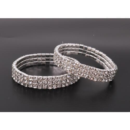 1pcs 3row Bling Styles Woman Bracelet Crystal Stretch Bracelet Bangle Wristband Elastic Wedding Bridal Jewelry