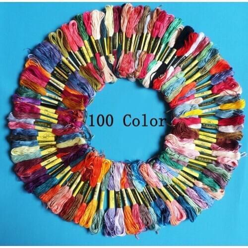100 skeins coloured embroidery thread cotton cross needle craft sewing floss kit