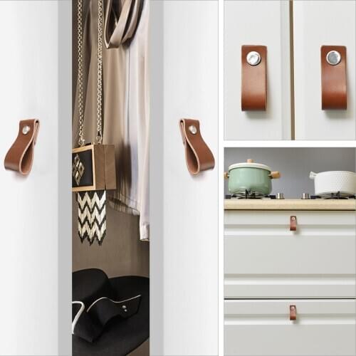 12x Handmade Leather Door Handle Furniture Pulls Knob Hardware Light Brown