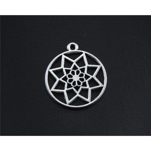 15pcs Silver Color Filigree flower geometry Round Charm Pendant DIY Necklace Jewelry Findings 25mm A1432