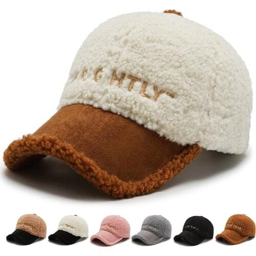 2021 Brown White Lambswool Winter Hats For Women Wool Teddy Baseball Cap Warm Plus Velvet Stylish Men Caps Gorras Hombre
