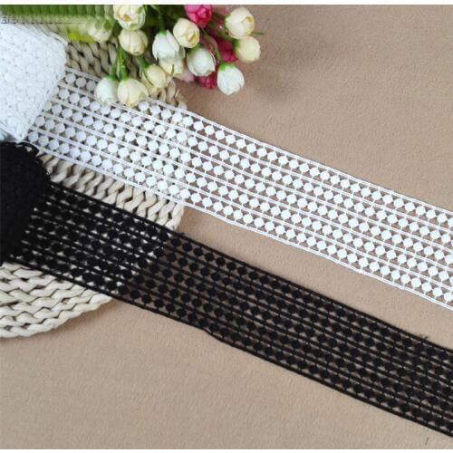 3M/lot 5 rows dots hollow embroidery black white lace curtain sofa tablecloth DIY clothing skirt decoration materials AC253