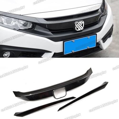 Lsrtw2017 carbon fiber abs car front head grill net decoration trims for honda civic 2016 2017 2018 2019 2020 10th accessories