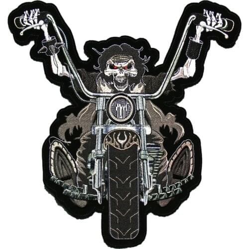 Large size skull Motorcycle MC Biker Patches Embroidery motocross vest Jackets patch rider IRON- ON/sew Back on for vest