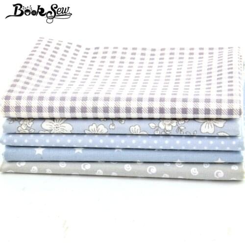 Booksew 100% Cotton Twill Fabric Gray Flower Dots Star Pattern Sewing Material for Bed Sheet Patchwork 5pcs/lot Tissus Telas CM