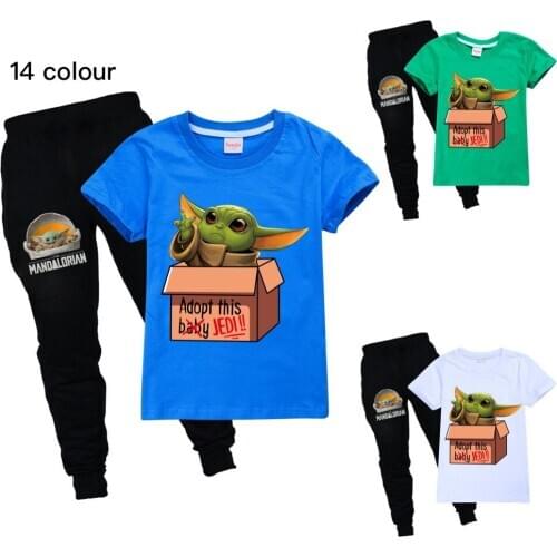Disney Children Girls Clothing Mandalorian Baby Yoda Shorts Tshirt+ Pants Sport Suit Kids Cartoon Short Sleeve T Shirt Clothes