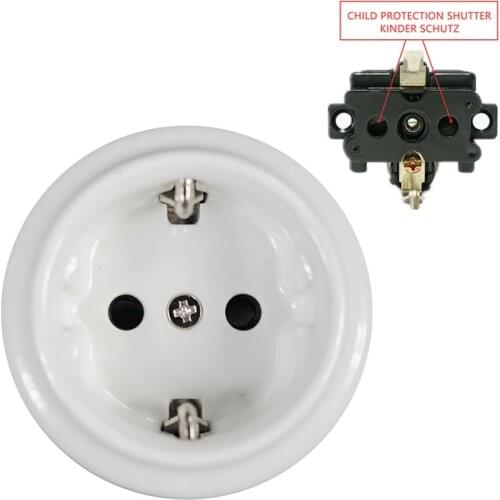 Porcelain Vintage Electrical SCHUKO Wall Socket Child Protection Outlet 240V,16A