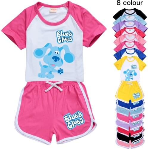 100-170 T-shirt Shorts Sports Set Blues Clues Kids Clothing for Girls Teenage Summer T Shirt Short Pants Suit Kids Clothes Tops