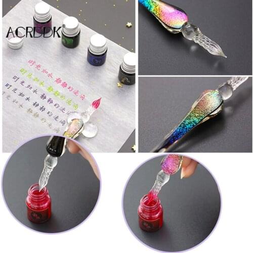 Crystal Starry Sky Glass Pen Vintage Signature Drawing Calligraphy Pen Glass Dip Pen Set FC
