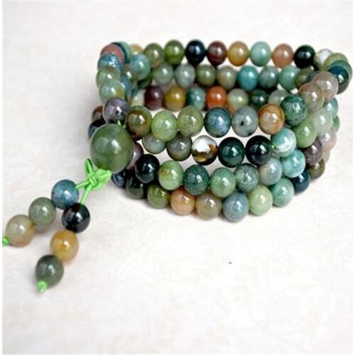 8mm Indian Agate Stone 108 Beads Handmade Necklace Bracelet Mala Buddhism