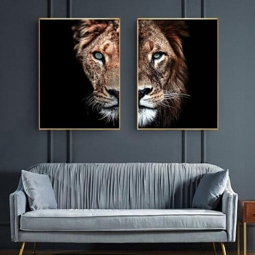 Lion and Lioness Canvas Paintings Modern Decorative Posters and Prints Black White on The Wall Art Pictures for Living Room