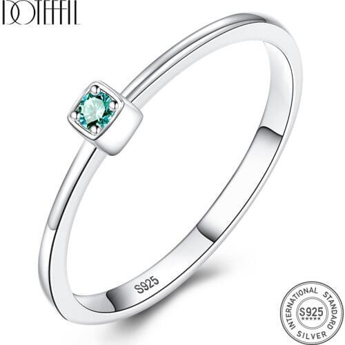 DOTEFFIL Genuine 925 Sterling Silver VVS Green Topaz Wedding Rings for Women Minimalist Thin Circle Gem Rings Jewelry Hot Sale