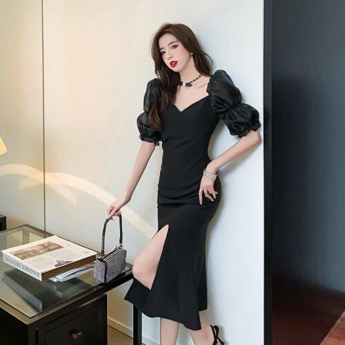 Summer Dress Dinner Ruffles Women Dresses Elegant Vintage Bodycon Bandage Bithday Slim Mermaid Party Sexy Black Korean Clothes