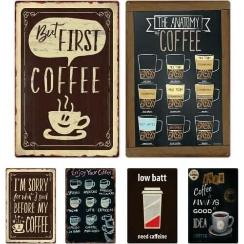 Metal Sign Coffee Replenish Energy And Enjoy Good Afternoon Time Shabby Retro Wall Cafe Painting Special Vintage Decor 20*30 Cm