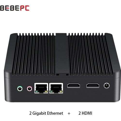 BEBEPC Fanless Mini PC HTPC Intel Pentium N3700 Quad Cores DDR3L mSATA Windows Linux 2 Gigabit LAN 2 HDMI Display Mini Desktop