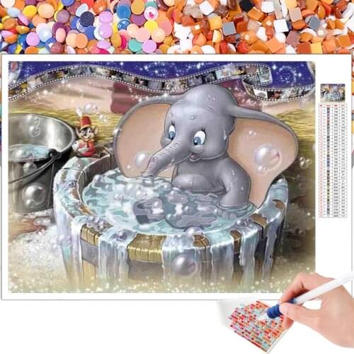 Cartoon Diamond Painting Mosaic Happy Dumbo Elephant 5D DIY Full Round Square Rhinestone Embroidery Cross Stitch Picture Art