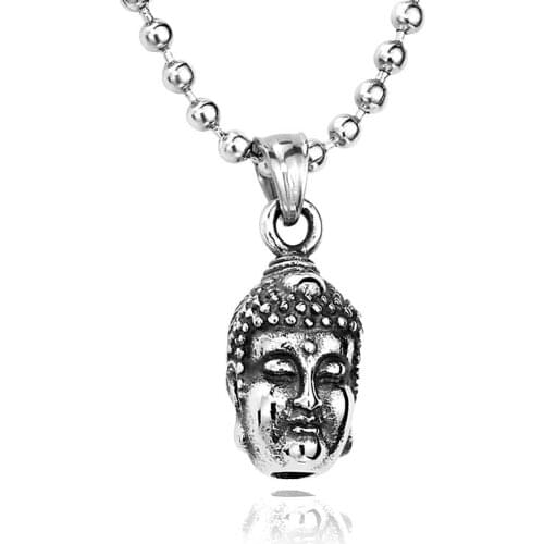 Gothic Punk Buddha pendant Stainless Mans High Quality China Style Man Titanium Steel Head necklace For Boy