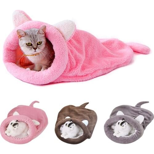 Pet Cat Bed Soft Cat Sleeping Bag Warm Coral Fleece Cat Mat Lovely Cozy Puppy Kitten Beds Small Dogs Kennel House Pet Supplies