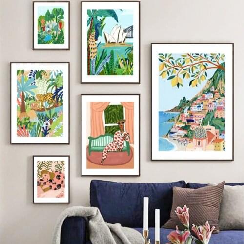 Positano Amalfi Coast Plant Elephant Girl Van Wall Art Canvas Painting Posters And Prints Wall Pictures For Living Room Decor