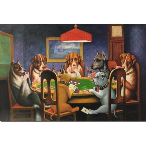 Wall Art Dogs Playing Poker Paintings Canvas Artwork Handmade Oil Modern Animal Picture For Living Room Kitchen Home Decor Gift