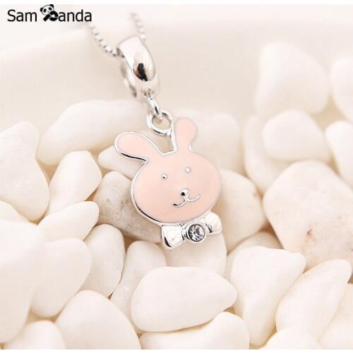 New Fashion 925 Sterling Silver Cute Rabbit Pendant Bead Fit Pandora Original Bracelet Necklace Glaze Animal Charms DIY Jewelry