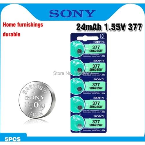 NEW SONY Original 5pcs 1.55V 377 376 SR626SW 626 SR626 V377 AG4 Watch Battery Button Coin Cell For Toys MADE IN JAPAN