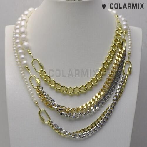 3Pcs Multi kinds Pearl necklace with big metal link chain necklace fashion jewelry for women 9744