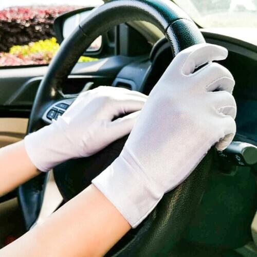Summer Solid Color Polyester Spandex Sun Protection Gloves Women Men Thin Gloves For Driving Dancing Show White Etiquette Mitten