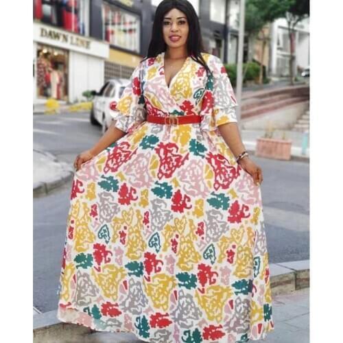 African Print Dresses For Women 2021 Spring Summer Ladies Plus Size Party Long Dress Short Sleeve Chiffon Africa Clothes