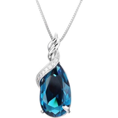 Silver plated fashion accessories teardrop-shaped sapphire blue natural topaz stone crystal pendant necklace pendant