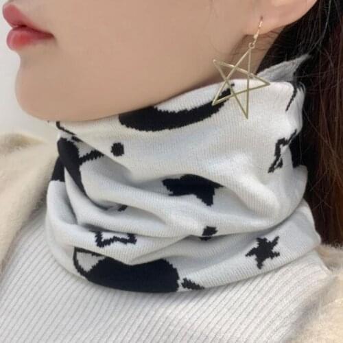 Korean Men Women Dot Planet Print Modal Elastic Knit Warm Scarf Winter Thick Headgear Fake Collar Neck Guard Pullove Bib Q41