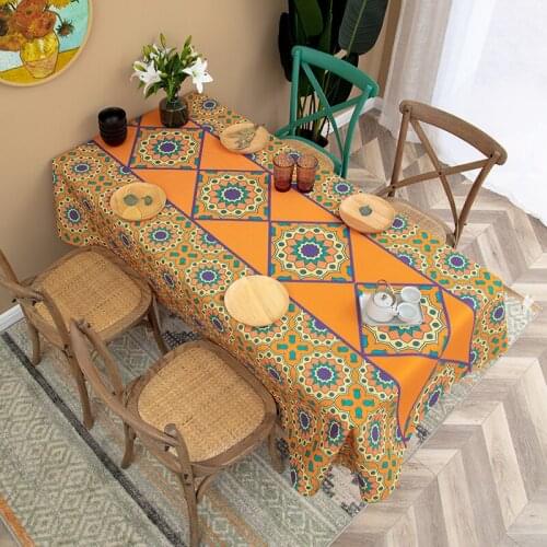 Cotton Linen Bohemian Tablecloth Thickened Waterproof Ethnic Print Coffee Table Cloth round Table Eight-Immortal Table Cover