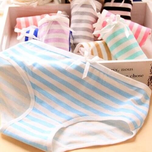 5pcs Striped Bowknot Underwear Womens Comfortable Cotton Panties Cute Girl Briefs Women Simple Underwear Set