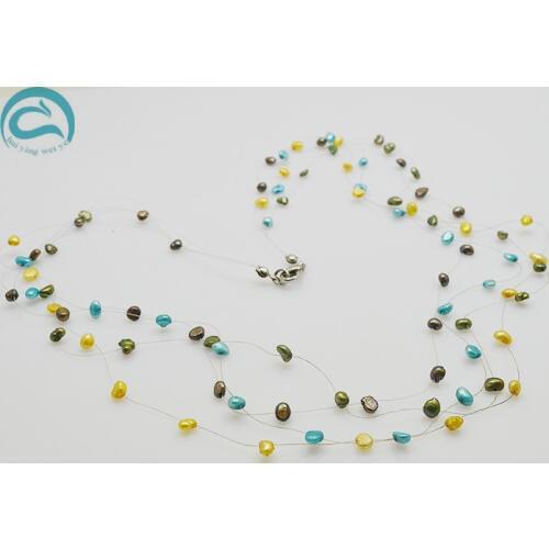 Unique Pearls jewellery Store Handmade Wedding Birthday Perfect Women Gift 4rows Illusion Multicolor Real Pearl Necklace