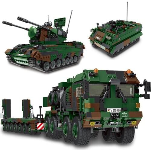 Xingbao Germany Military Bricks MAH HX-81 Elefant Tractor Truck Antiaircraft Gun Tracked Tank Building Blocks Educational Toys