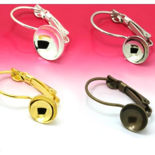 10pcs 10mm Earring Hook Round Silver/Antique Bronze/Gold/Platinum Cabochon Cameo Tray Settings Earring Blank Base Jewelry Making