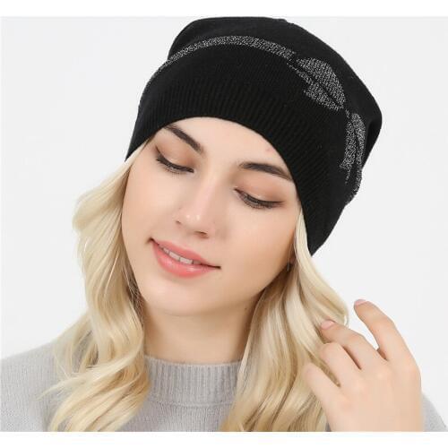 Women Knitted Warm Hat Fashion Girls Winter Cashmere Caps Lady Skullies Bonnet Caps Pullover Bow Wool Warm Knit Hat B-9007