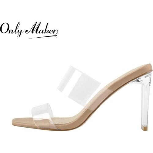 Onlymaker Summer Slip-On Square Open Toe Women Sandals Clear High Heels Comfortable Concise PVC Slippers