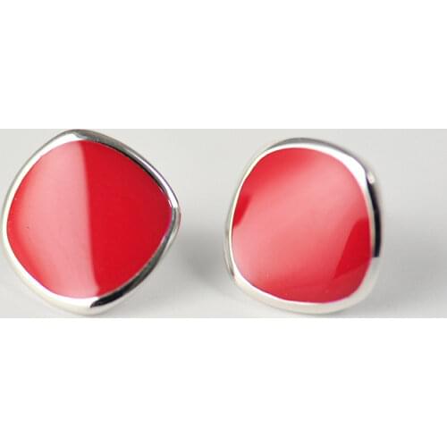 Fashion red square 100% real 925 sterling silver stud earrings for women Pure S925 silver jewelry geometric earing
