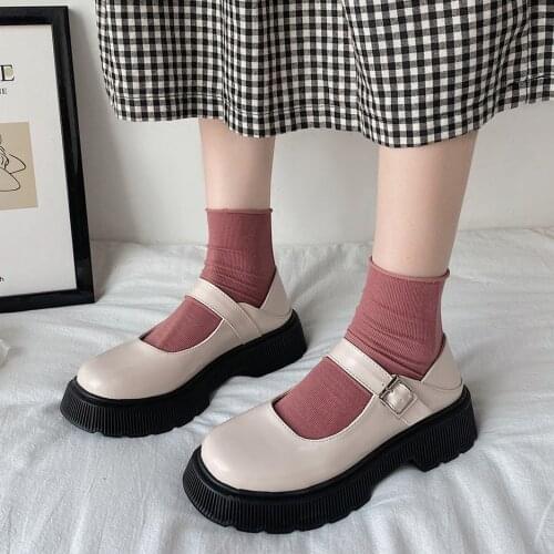 Japanese Style Vintage Buckle Mary Janes Shoes WomenS Shallow Mouth Casual Student Leather Shoes Thick Bottom lolita shoes