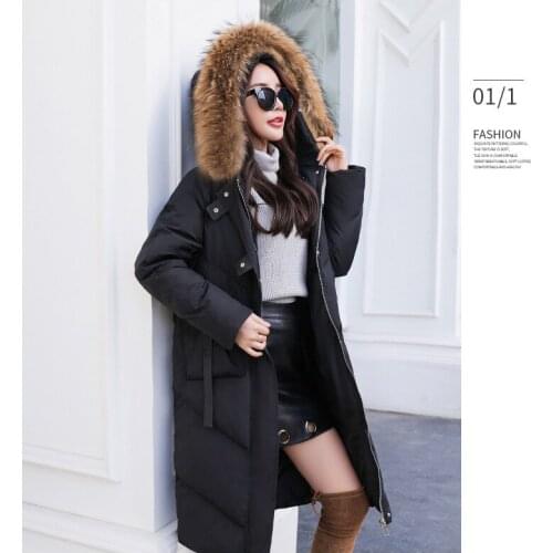 Winter 2018 new Korean version of urban casual cotton dress women simple pure color real collar cap long style cotton clothing