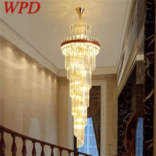 WPD Gold Chandeliers Fixtures Contemporary Crystal Pendant Lamp Light Home LED for Stairs Hall Decoration