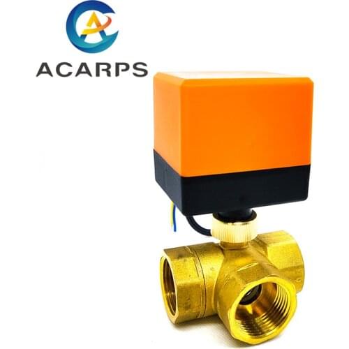 1" Brass Electric Ball Valve Three-Wire Three-Way Air Conditioning Floor Heating Water Tower Switch Valve 220 24 12V
