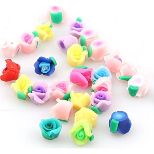 New 10mm 10pcs Mini Kawaii Polymer Clay Rose Flower Chunky Flatback Beads DIY Hair Headband Decoration Jewelry Findings