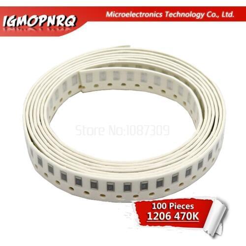 100PCS 1206 SMD Resistor 5% 470K ohm chip resistor 0.25W 1/4W 474