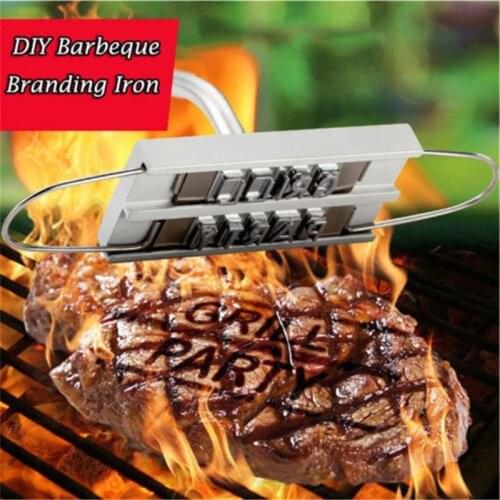 2021 Hot Creative BBQ Tools Changeable Letters DIY Iron Steak Meat Barbecue Branding Iron Signature Name Marking Stamp BBQ Tongs